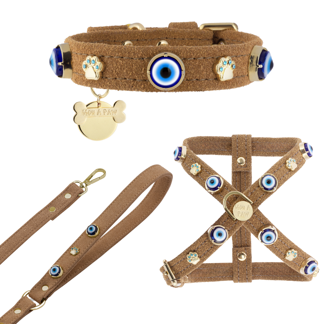 Süet Nazar Boncuklu Köpek Boyun Tasması 🧿 | Tarçın