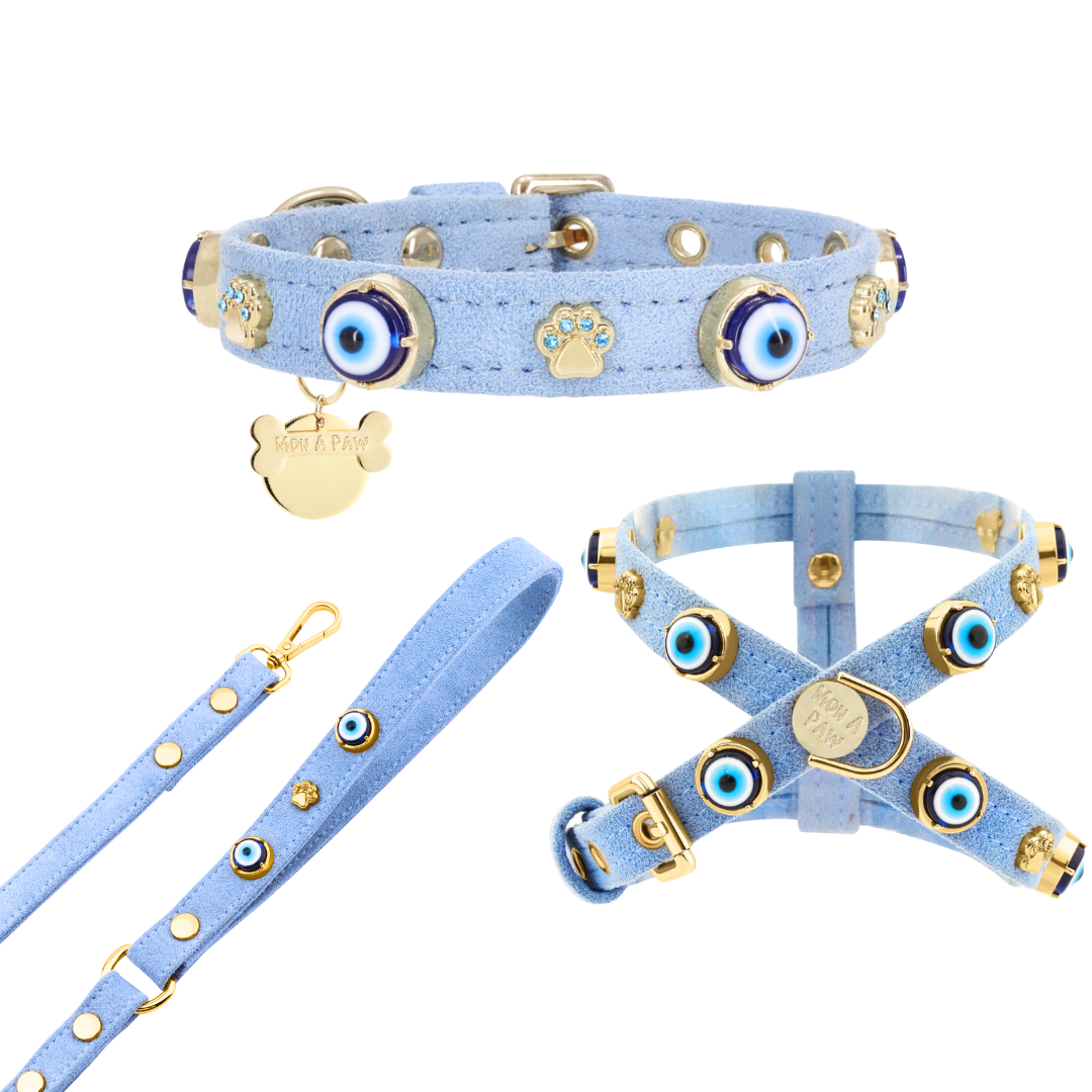 Süet Nazar Boncuklu Köpek Boyun Tasması | Azure 🧿