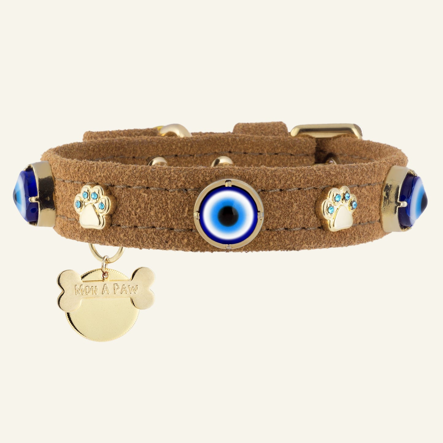 Süet Nazar Boncuklu Köpek Boyun Tasması 🧿 | Tarçın