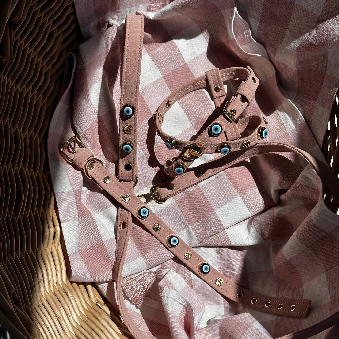 MAUVAIS Nazar Boncuklu Süet Köpek Tasması | Pembe 🧿