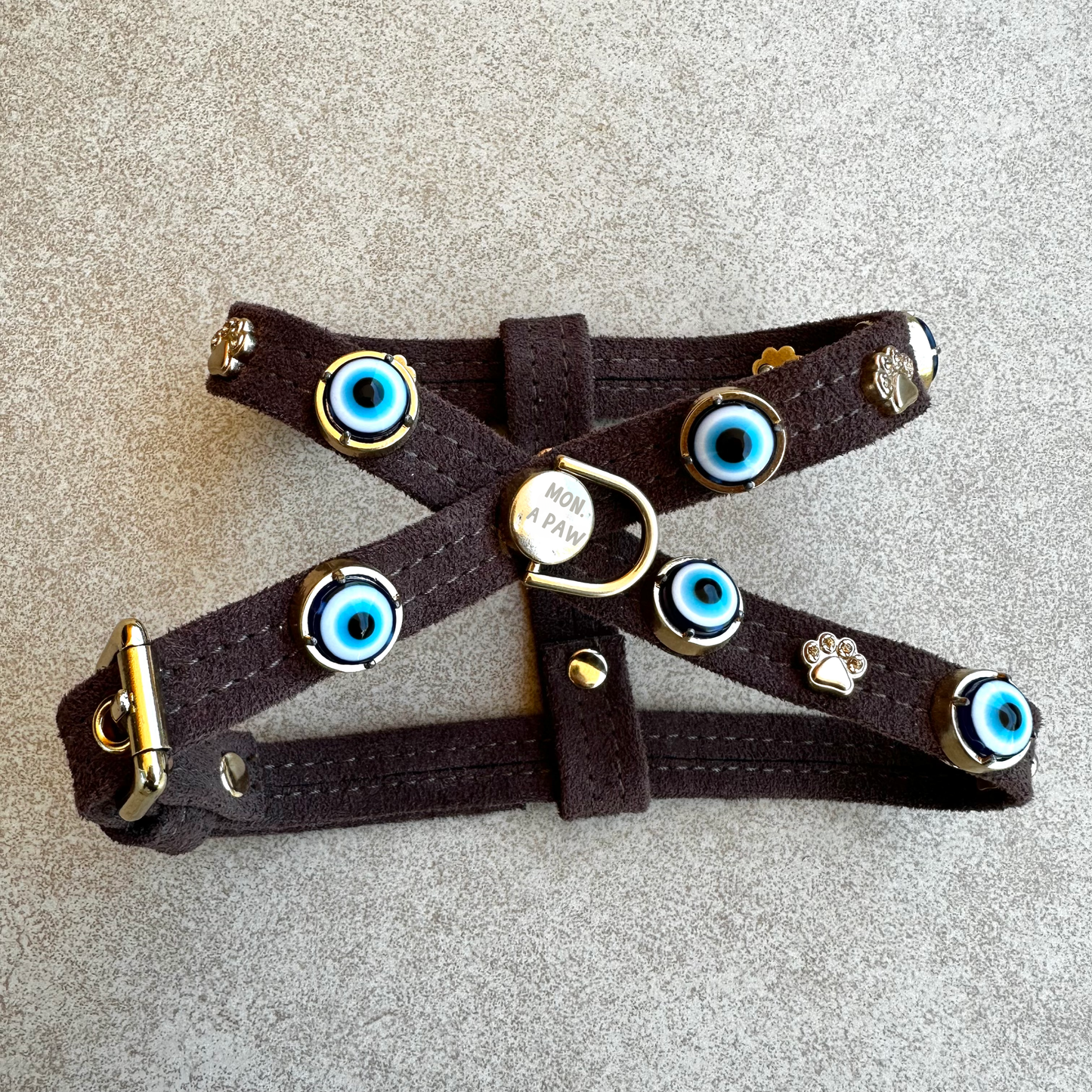 Süet Nazar Boncuklu Köpek Göğüs Tasması | Bitter 🧿