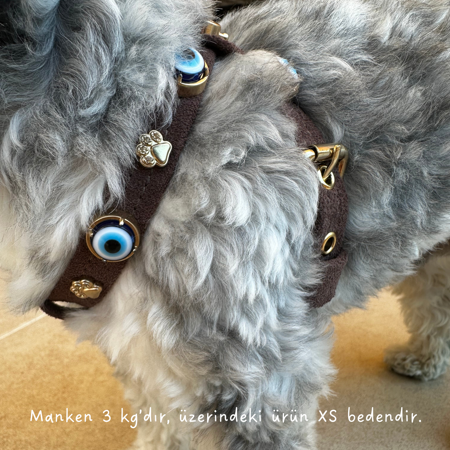MAUVAIS Nazar Boncuklu Süet Köpek Göğüs Tasması | Bitter 🧿