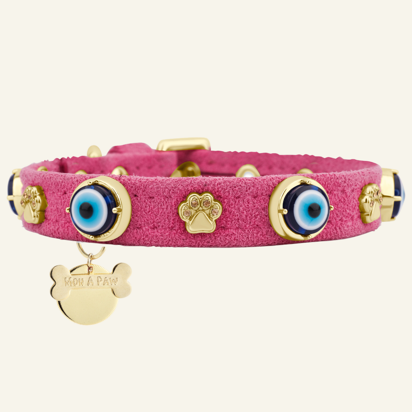 Süet Nazar Boncuklu Köpek Boyun Tasması | Fuşya 🧿