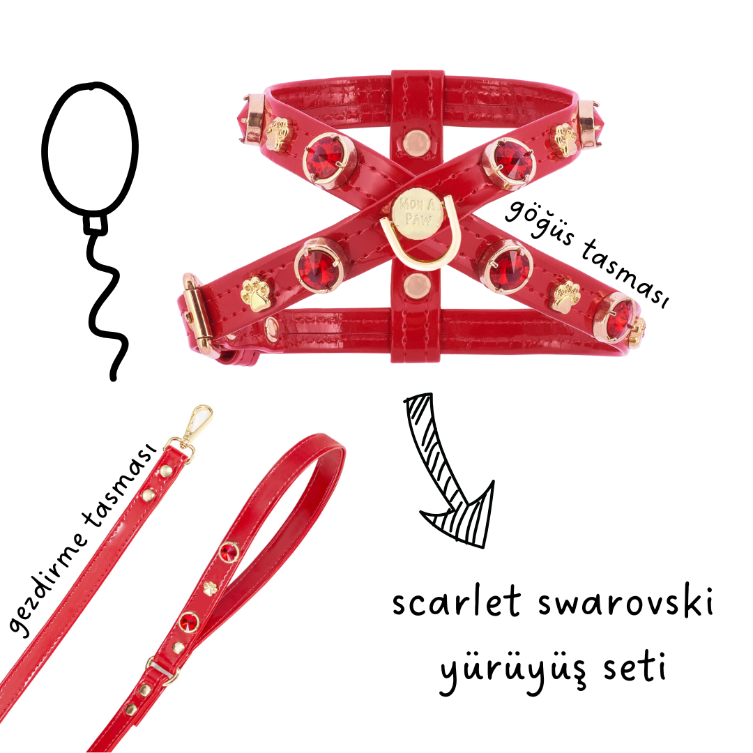 Scarlet Swarovski Kırmızı Göğüs Tasması