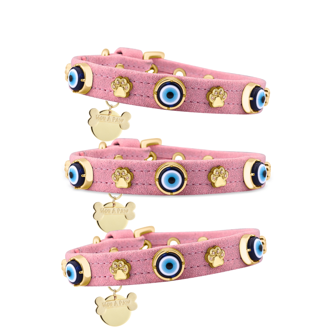 MAUVAIS Nazar Boncuklu Süet Köpek Tasması | Pembe 🧿