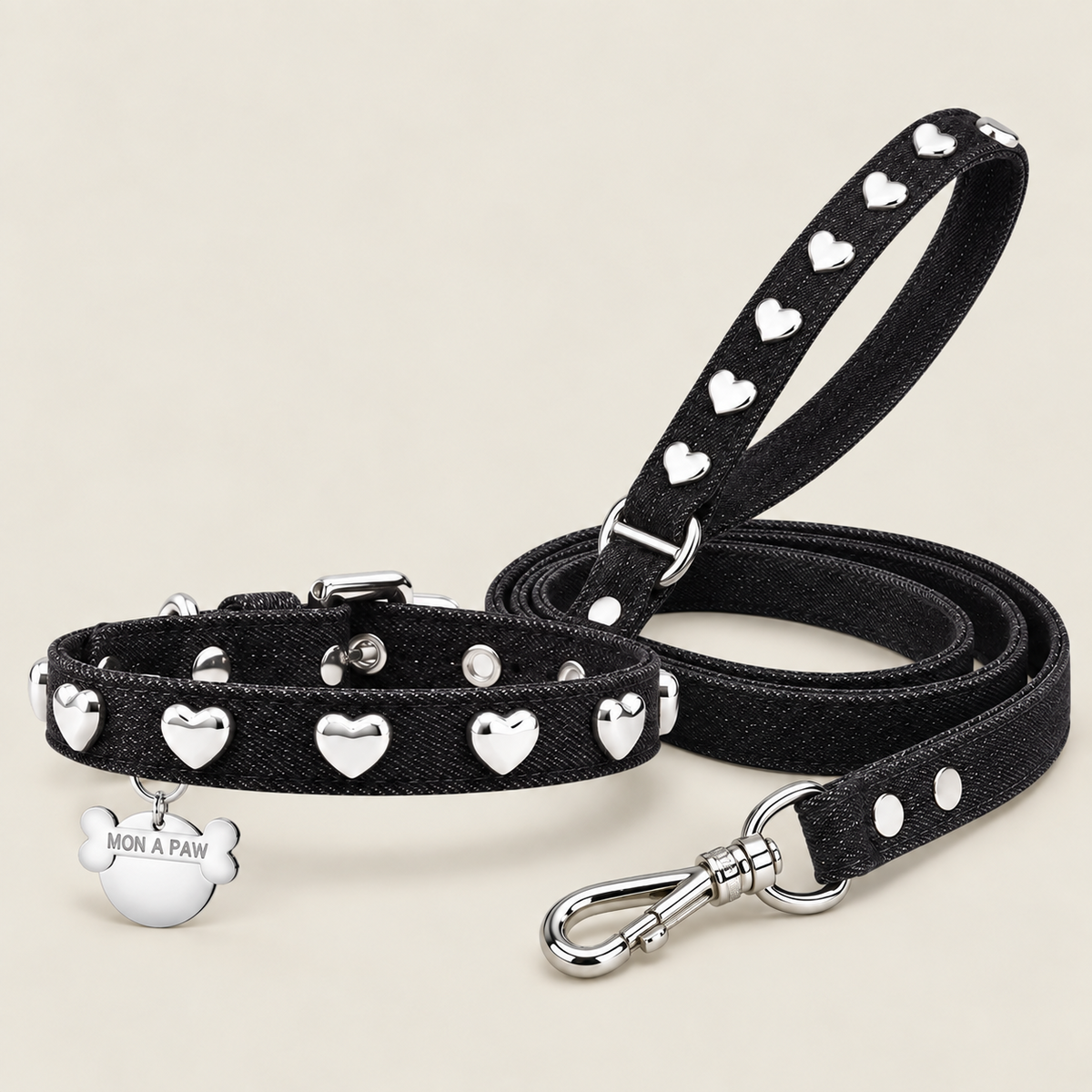 Lovefool Nero Denim Boyun Tasma Yürüyüş Seti - Collar and Leash Set