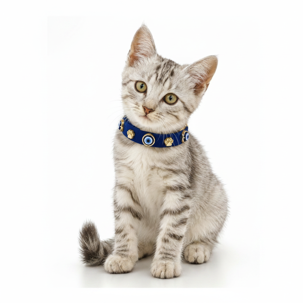 Süet Nazarlıklı Kedi Tasması | Royal Mavi - Mon A Paw