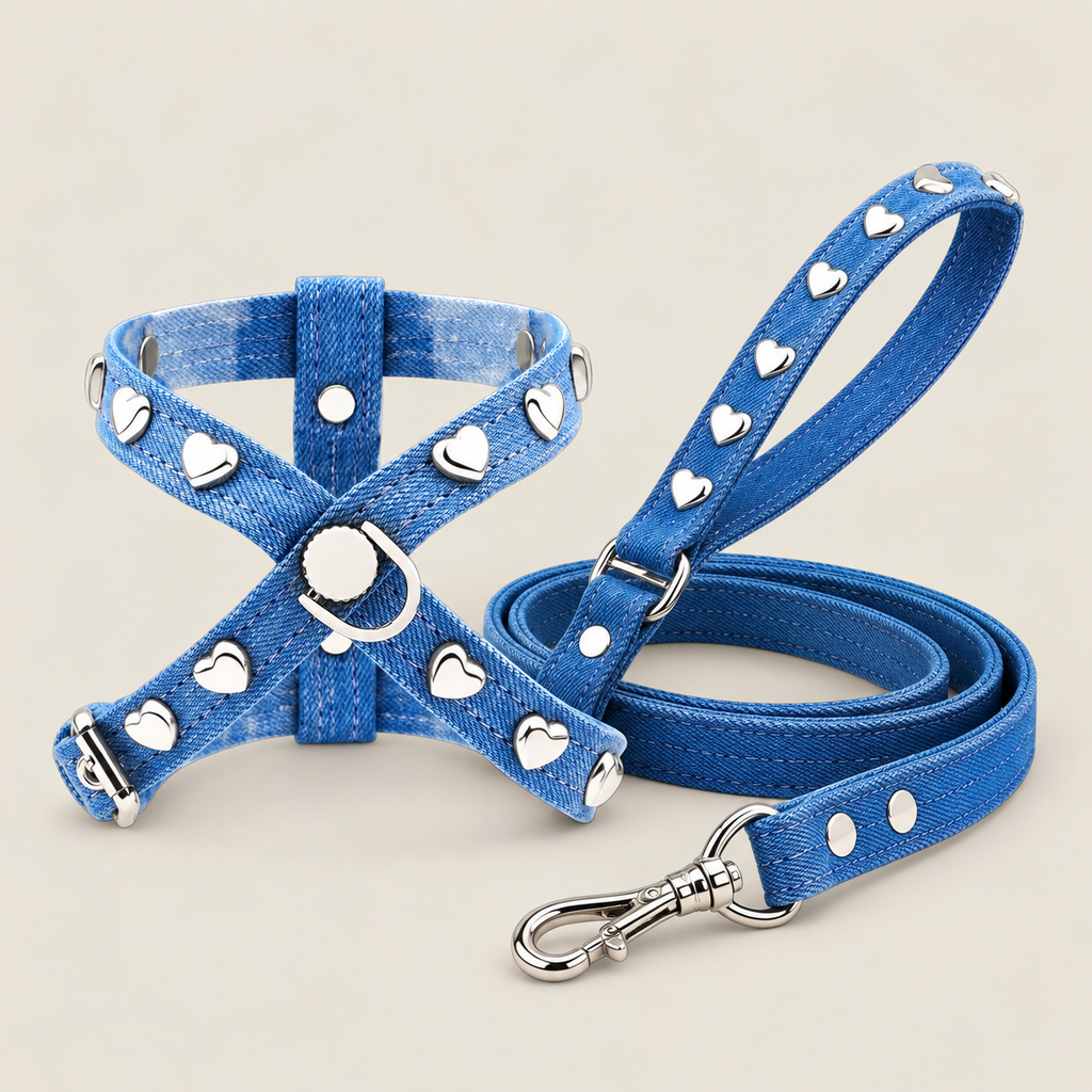 Lovefool Ice Blue Denim Göğüs Tasma Yürüyüş Seti - Harness and Leash Set