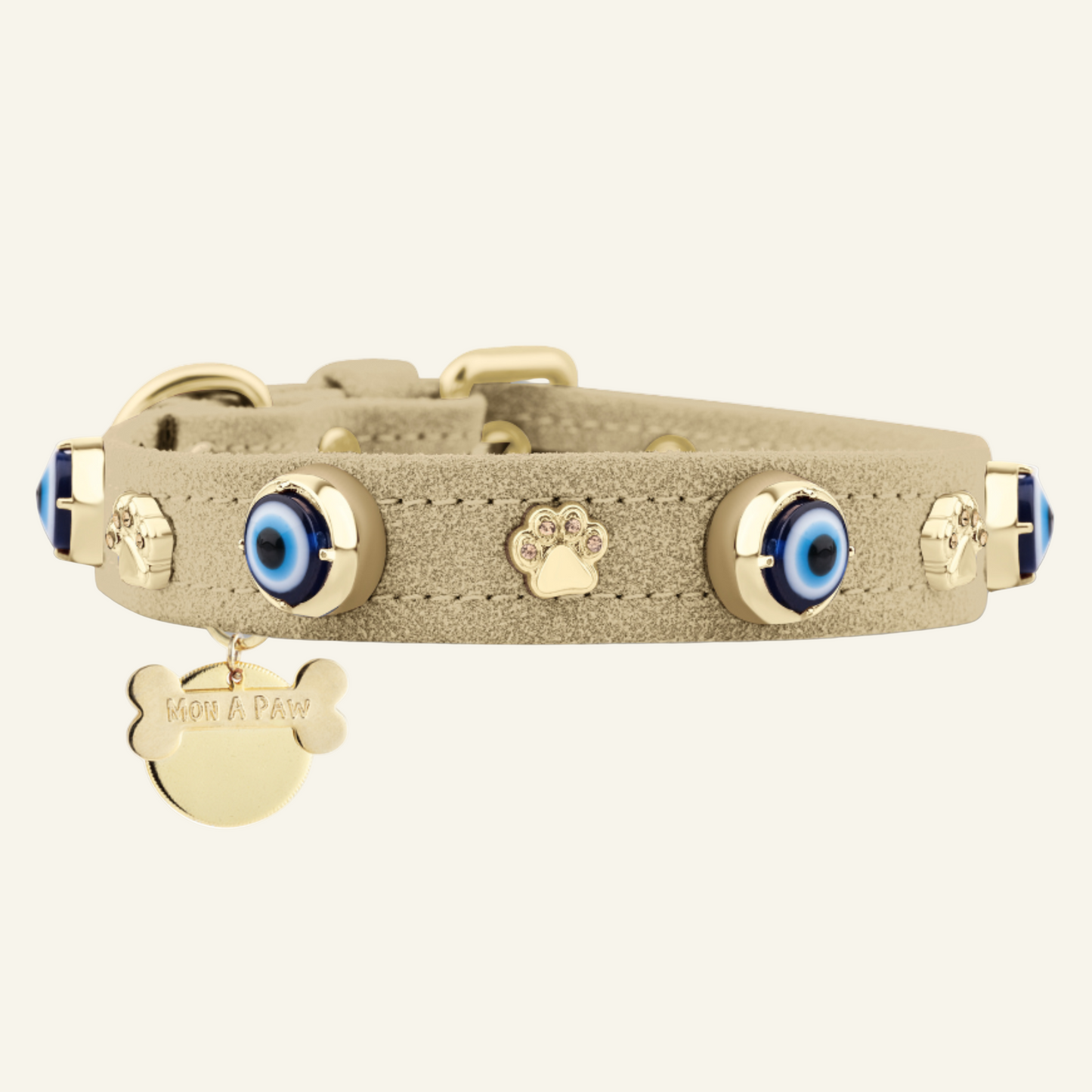 Süet Nazar Boncuklu Köpek Boyun Tasması 🧿 | Kum