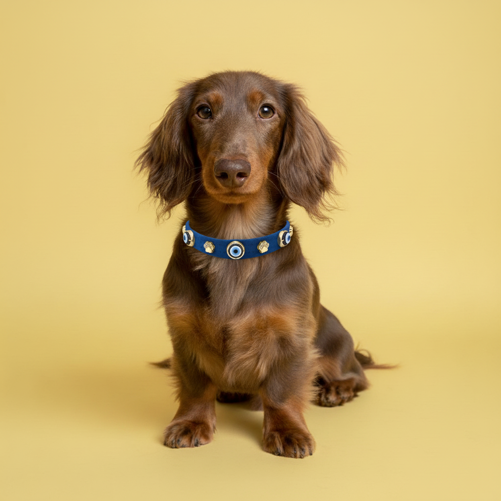 Süet Nazar Boncuklu Köpek Boyun  Tasması | Royal Blue 🧿