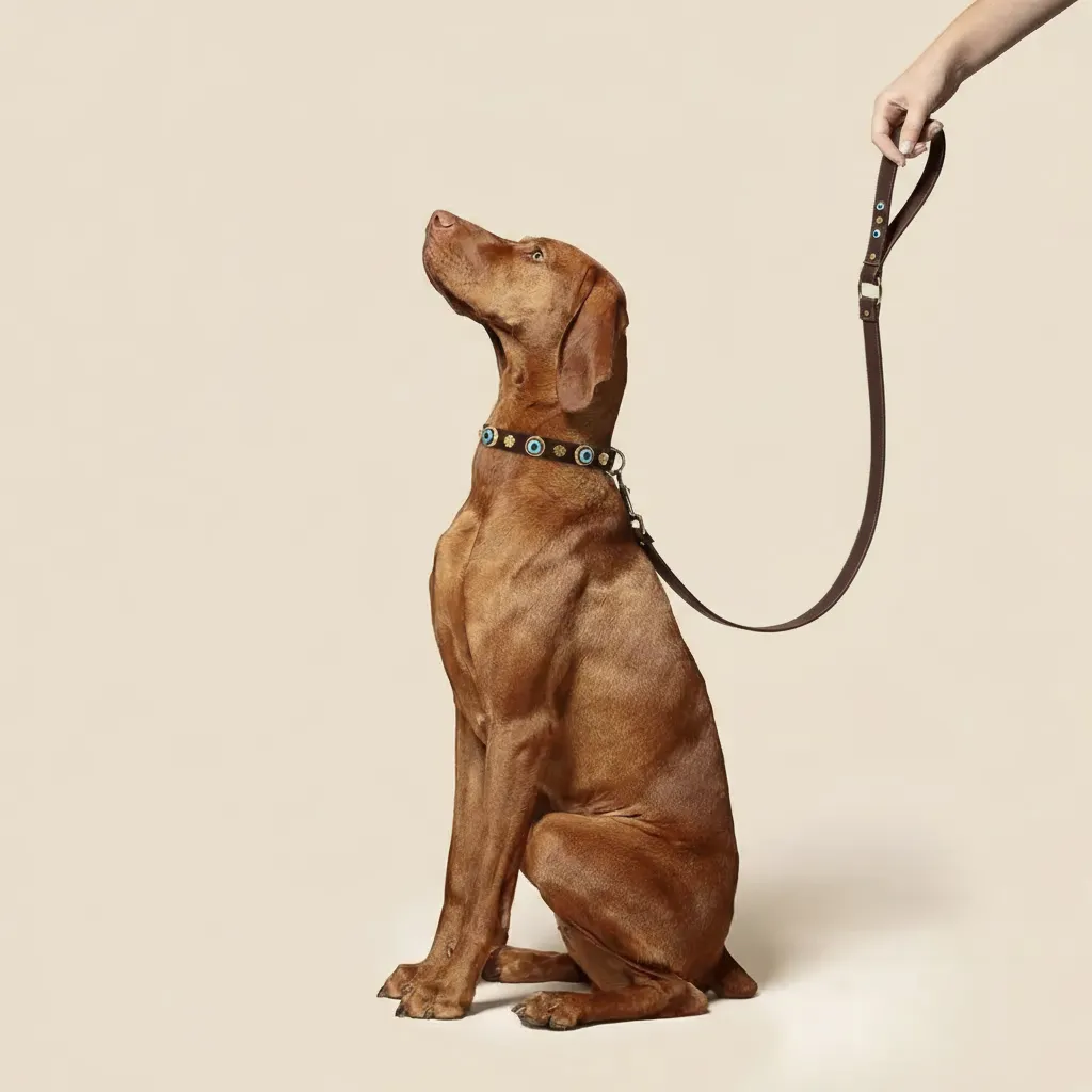 Süet Nazar Boncuklu Köpek Gezdirme Tasması | Bitter 🍫