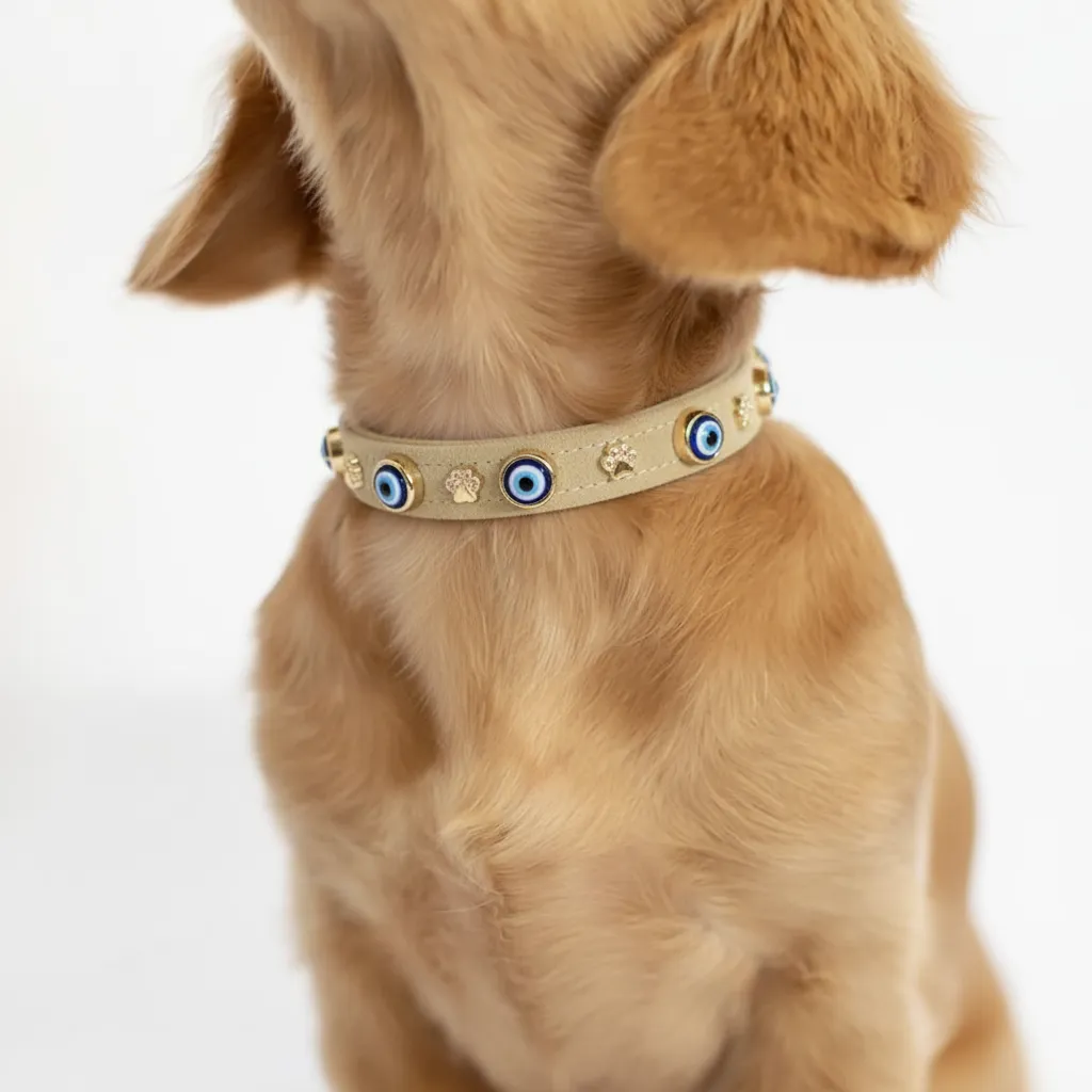 Süet Nazar Boncuklu Köpek Boyun Tasması 🧿 | Kum