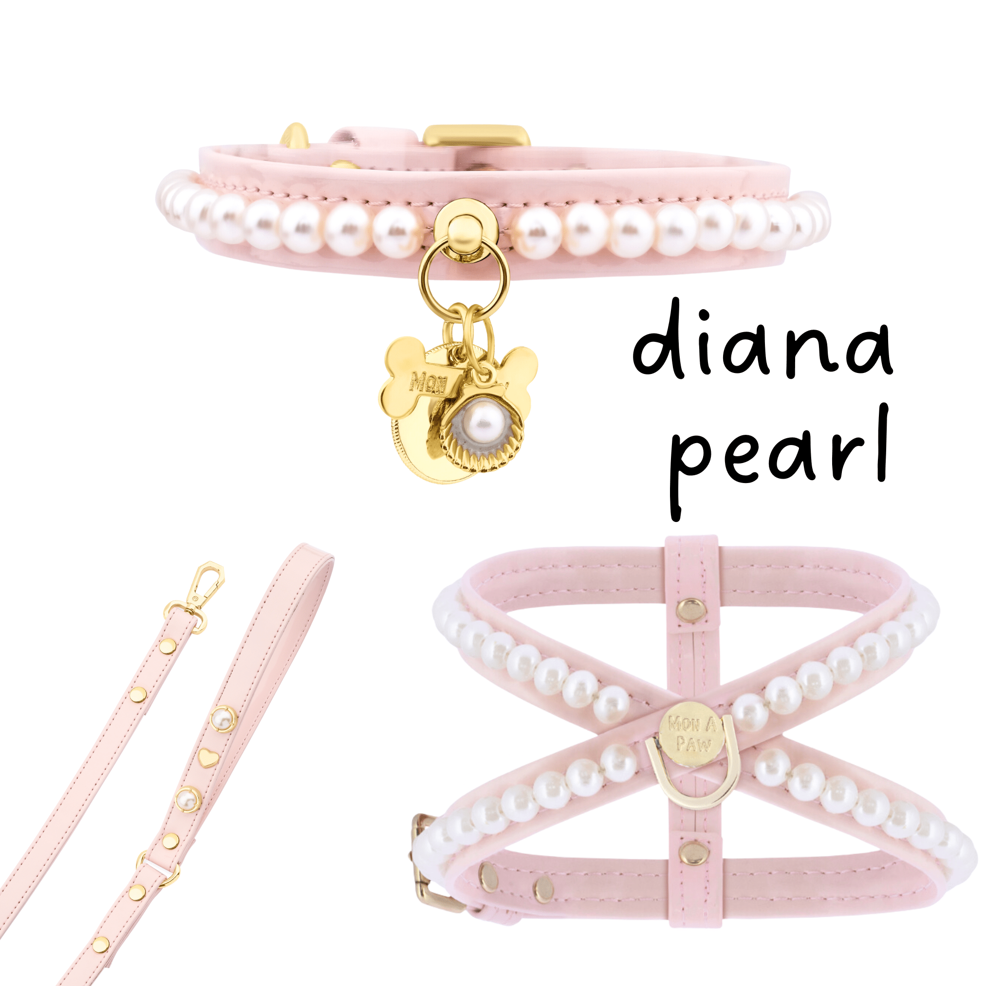 Diana İncili Köpek Gezdirme Tasması | Pembe 🐚 - Mon A PawKöpek Gezdirme Kayışı