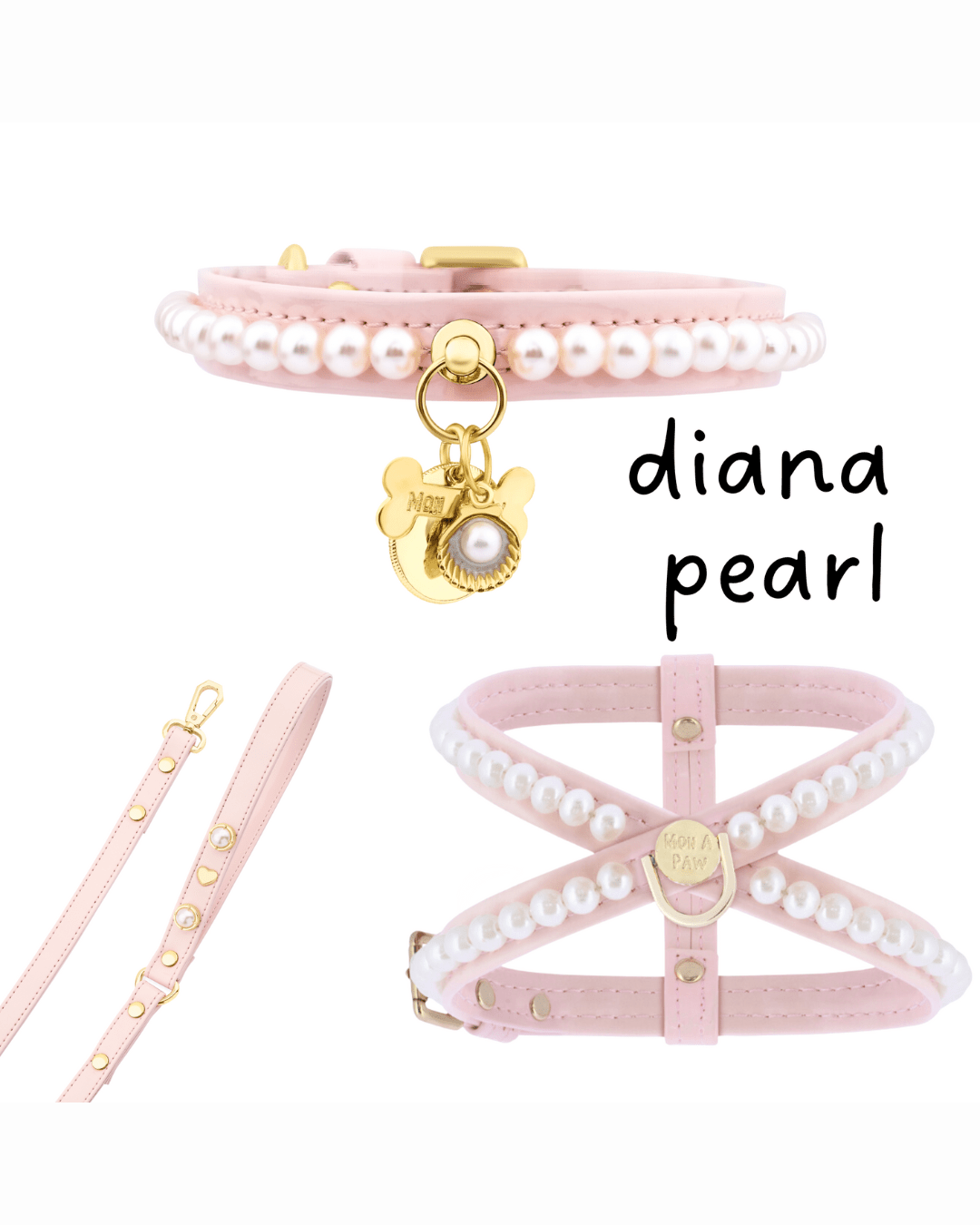 Diana İncili Köpek Tasması 🦪 | Pembe - Mon A PawKöpek Tasması