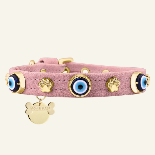 Süet Nazar Boncuklu Köpek Tasması | Pembe 🧿