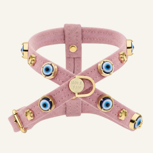 Süet Nazar Boncuklu Köpek Göğüs Tasması | Toz Pembe  🧿