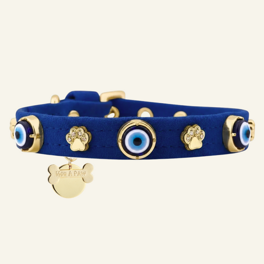 Süet Nazar Boncuklu Köpek Boyun  Tasması | Royal Blue 🧿