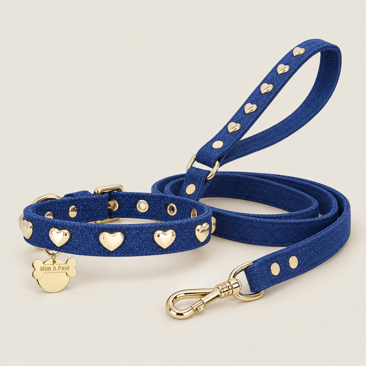 Lovefool Denim Lacivert Boyun Tasma ve Kayış Yürüyüş Seti